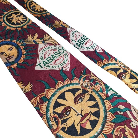 Vintage Necktie Tabasco Pepper Sauce Sun Design Tie Designer Restaurant Waiter - Picture 2 of 5